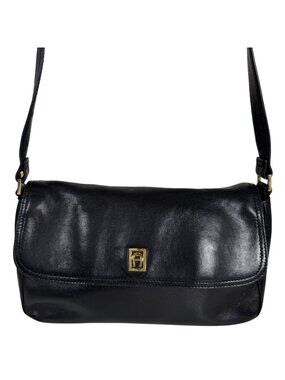Vintage Etienne Aigner Black Leather Shoulder Bag Gold-Tone Logo Classic